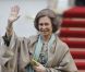 La Reine Sofia d'Espagne lors du dîner de gala organisé par la Reine Elizabeth II la veille du mariage de Kate Middleton et du prince William à l'Hôtel Mandarin Oriental Hotel à Londres le 28 avril 2011