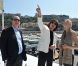 Le prince Albert de Monaco et sa fiancée Charlene Wittstock découvrant les préparatifs sur le port Hercule, avec Jean-Michel Jarre, le 28 juin 2011.