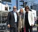 Le prince Albert de Monaco et sa fiancée Charlene Wittstock découvrant les préparatifs sur le port Hercule, avec Jean-Michel Jarre, le 28 juin 2011.
