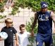 David Beckham, avec Romeo et Cruz s'entraîne avec les LA Galaxy, en Californie, le 15 juillet 2011.
