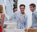 Ed Westwick, Chace Crawford et Blake Lively : Douce après-midi en bateau pour les besoins du tournage de Gossip Girl. Le 3 août 2011