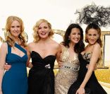 Sarah Jessica Parker, Kim Cattrall, Kristin Davis et Cynthia Nixon, à l\'avant-première de <em>Sex & The City 2</em> à Londres, le 27 mai 2010