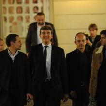 Arnaud Montebourg le 9 octobre 2011 à son QG le soir des primaires socialistes à Paris