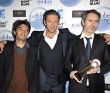 Thomas Langmann, Vincent Cassel et Jean-François Richet, l\'équipe de Mesrine en février 2009<br />