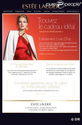  Le Live Chat d'Estée Lauder  : le 7 décembre 2011 de 15h à 21h 
 Connectez vous sur  www.esteelauder.fr/liveperson/index.tmpl          