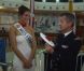 Laury Thilleman reçoit un chapeau de marin à l'école de la marine nationale à Brest en décembre 2011