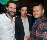 Frédéric Beigbeder, Benjamin Moreau et Greg Boust lors de la soirée de lancement du nouveau bar panoramique de l'Hôtel Concorde La Fayette La Vue le jeudi 19 janvier 2012 à Paris