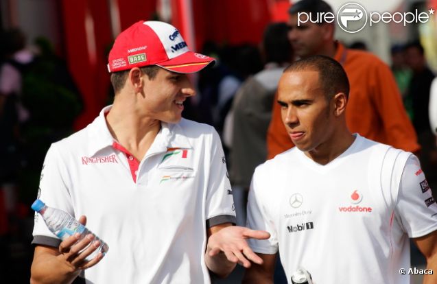 Adrian Sutil et Lewis Hamilton le 25 avril 2008 à Barcelone