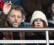Stéphane Guillon et Muriel Cousin lors du match au sommet entre le PSG et Montpellier conclu sur le score de 2-2 au Parc des Princes à Paris le 19 février 2012