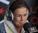 Stéphanie de Monaco au micro de Radio Monaco en sa qualité de présidente de Fight Aids Monaco, le 19 avril 2012, depuis le Country Club de Monte-Carlo, pendant le Masters 1000 de tennis.