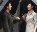 Olga Kurylenko et Tom Cruise sur le tournage du film de science-fiction  Oblivion , en bas de l'Empire State Building à New York, le 12 juin 2012.