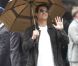 Tom Cruise sur le tournage du film de science-fiction  Oblivion , en bas de l'Empire State Building à New York, le 12 juin 2012.