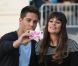 Lea Michele et son partenaire Dean Geyer sur le tournage de la série Glee, le 11 août 2012 à New York