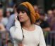 Lea Michele sur le tournage de la série Glee, le 11 août 2012 à New York