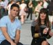 Lea Michele et son partenaire Dean Geyer sur le tournage de la série Glee, le 11 août 2012 à New York