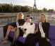 Geneviève de Fontenay aux côtés de ses deux Miss pour son 80e anniversaire à Paris, le 29 août 2012