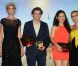 Alice Taglioni, membre du jury, les lauréats Benh Zeitlin et Lucy Mulloy, Sandrine Bonnaire, présidente du jury, lors du Festival de Deauville le 8 septembre 2012