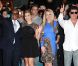 L.A. Reid, Demi Lovato, Britney Spears et Simon Cowell lors du lancement de la deuxième saison de X Factor à Hollywood, le 11 septembre 2012