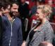 Virginie Efira enceinte et son compagnon Mabrouk El Mechri échangent avec Pierre Niney lors du 16e festival international du film de comédie de l'Alpe d'Huez, le 19 janvier 2013.