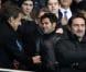 Nicolas Sarkozy, Jamel Debbouze et Gilles Lellouche - Quart de finale aller de la Ligue des champions de football entre le Paris Saint-Germain et le FC Barcelone au Parc des Princes à Paris le 2 avril 2013.