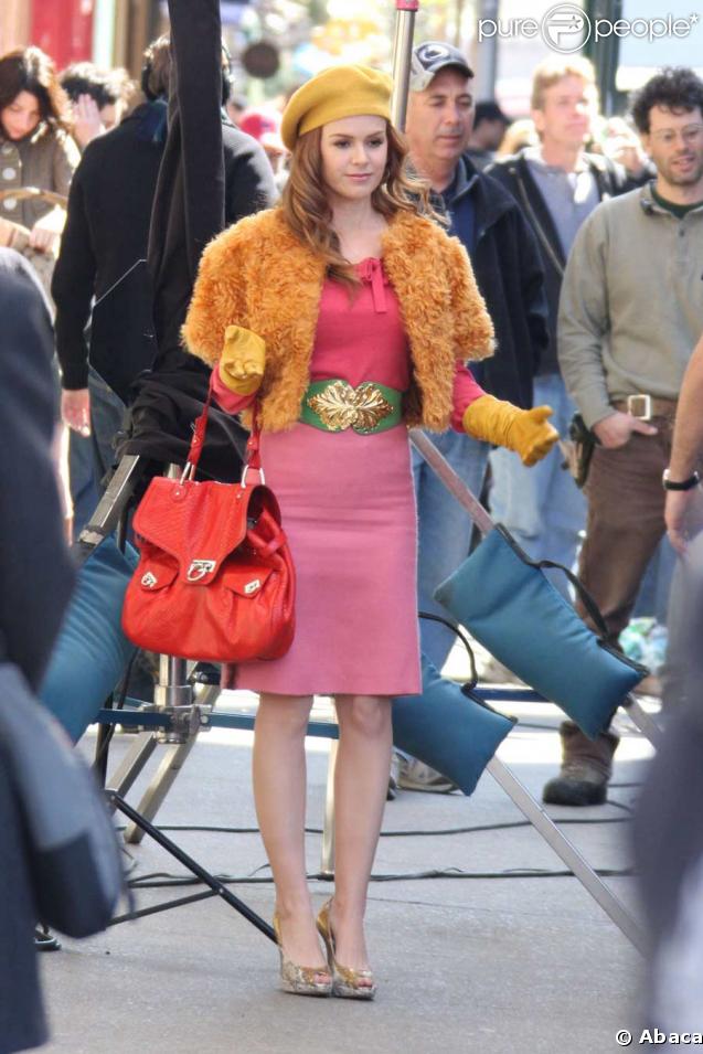 Isla Fisher sur le tournage de Confessions of a shopaholic