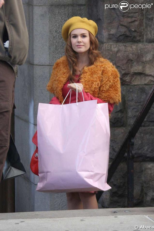 Isla Fisher sur le tournage de Confessions of a shopaholic
