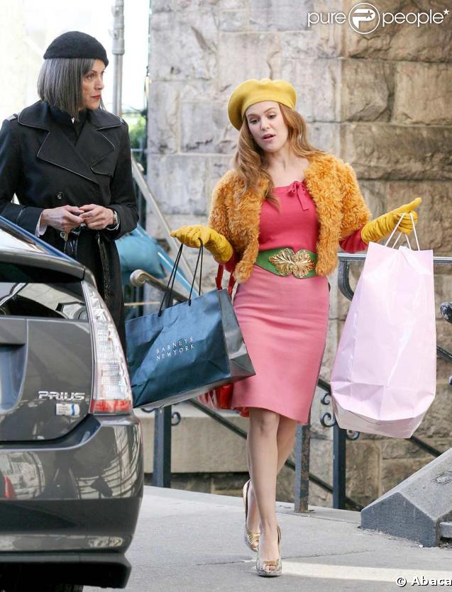 Isla Fisher sur le tournage de Confessions of a shopaholic