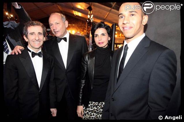 Alain Prost, Ron Dennis, Rachida Dati et Lewis Hamilton à la 24ème édition du Festival Automobile International. 10/02/09 