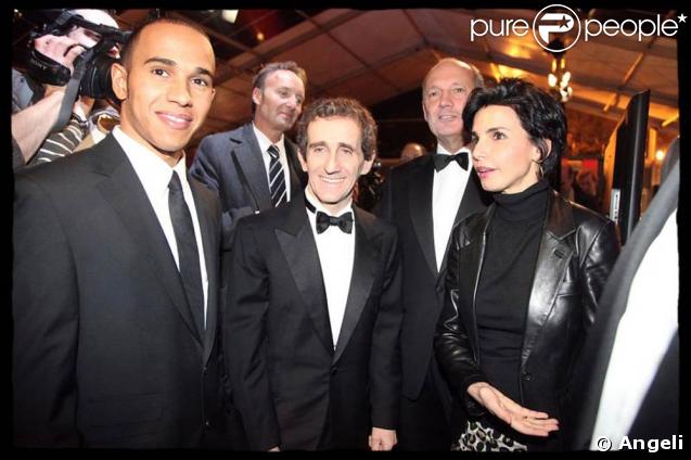 Lewis Hamilton, Alain Prost, ROn Dennis et Rachida Dati à la 24ème édition du Festival Automobile International. 10/02/09 