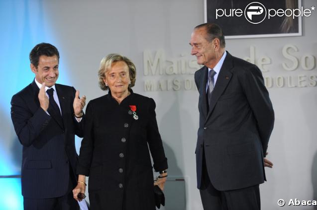 Madame bernadette Chirac décorée comme chevalier de la Légion d'honneur par Nicolas Sarkozy en présence de son mari et d'Estelle Lefébure... entre autres