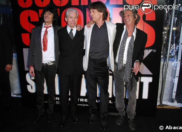 Les Rolling Stones à la première du film leur étant consacré,  Shine a Light , à New-York, en mars 2008