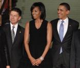 Les couples Obama et Sarkozy à Baden-Baden, en Allemagne. Ils sont reçus par Angela Merkel et son époux. 03/04/09