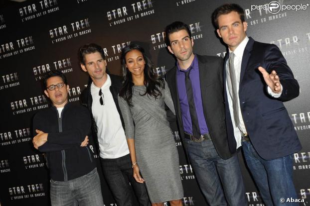 J.J. Abrams, Eric Bana, Zoe Saldana, Zachary Quinto et Chris Pine, lors de la promotion de Star Trek, de J.J. Abrams, le 14 avril 2009, au Park Hyatt, à Paris !