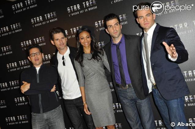 J.J. Abrams, Eric Bana, Zoe Saldana, Zachary Quinto et Chris Pine, lors de la promotion de 
