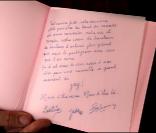 Le message de remerciements de Johnny et Laeticia Hallyday et Jade pour le baptême de Joy à Gstaad en Suisse le 5 juillet 2009