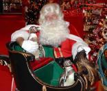 Le père noël hante le magasin Harrod's le 4 août 2009, entouré de vrais pingouins et sous la neige