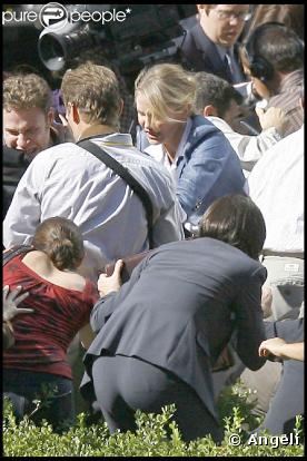 Seth Rogen et Cameron Diaz sur le tournage du  Frelon Vert , de Michel Gondry, à Century City, en Californie, le 5 septembre 2009 !