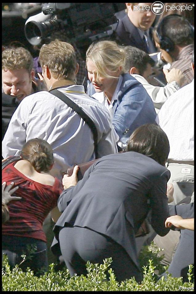 Seth Rogen et Cameron Diaz sur le tournage du  Frelon Vert , de Michel Gondry, à Century City, en Californie, le 5 septembre 2009 !