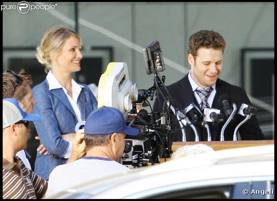 Cameron Diaz et Seth Rogen sur le tournage du  Frelon Vert , de Michel Gondry, aux studios de Century City, en Californie, le 5 septembre 2009 !