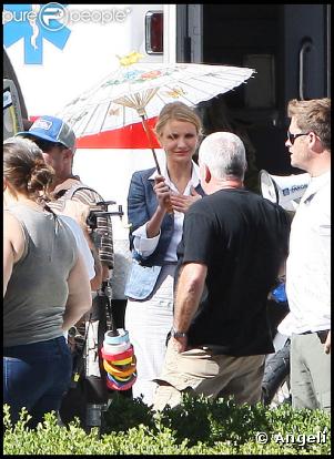 Cameron Diaz et Seth Rogen sur le tournage du  Frelon Vert , de Michel Gondry, aux studios de Century City, en Californie, le 5 septembre 2009 !