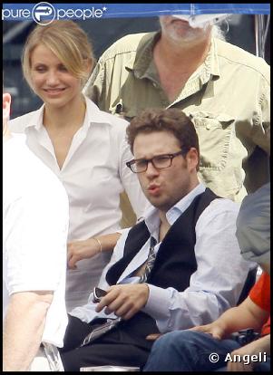 Cameron Diaz et Seth Rogen sur le tournage du  Frelon Vert , de Michel Gondry, aux studios de Century City, en Californie, le 5 septembre 2009 !