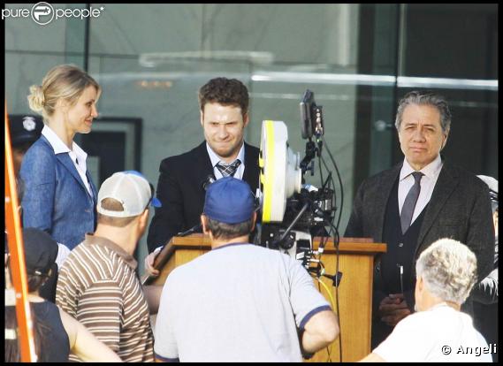 Cameron Diaz et Seth Rogen sur le tournage du  Frelon Vert , de Michel Gondry, aux studios de Century City, en Californie, le 5 septembre 2009 !