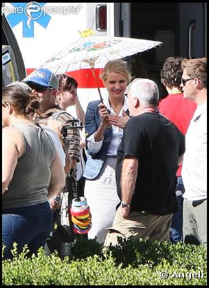 Cameron Diaz et Seth Rogen sur le tournage du  Frelon Vert , de Michel Gondry, aux studios de Century City, en Californie, le 5 septembre 2009 !