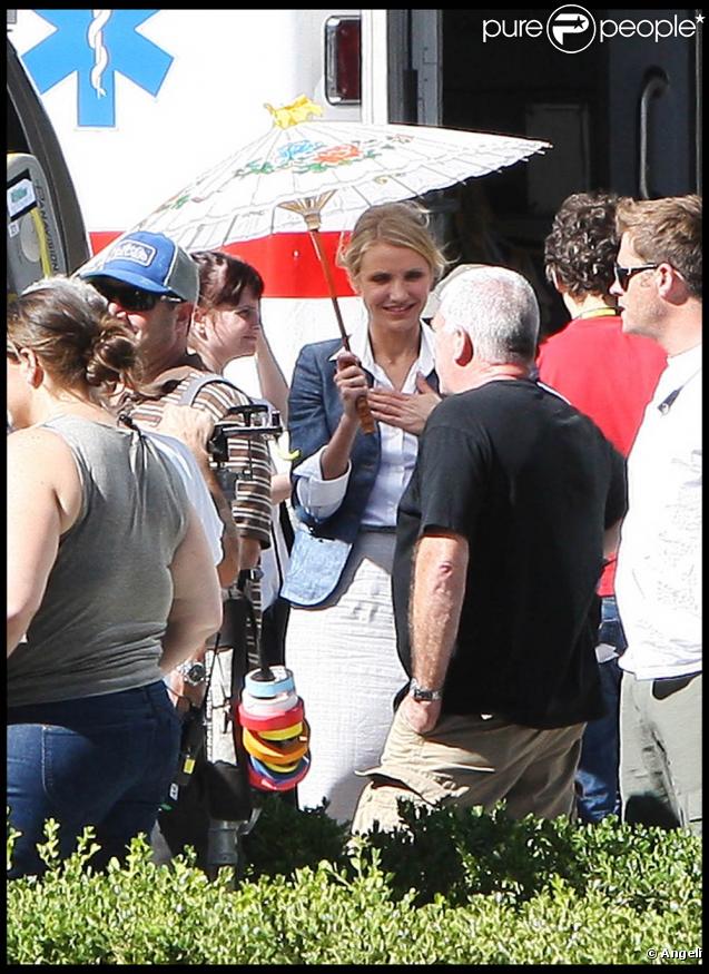 Cameron Diaz et Seth Rogen sur le tournage du  Frelon Vert , de Michel Gondry, aux studios de Century City, en Californie, le 5 septembre 2009 !