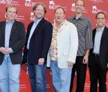 Brad Bird, Andrew Stanton, John Lasseter, Pete Docter et Lee Unkrich, lors de l'hommage à John Lasseter, honoré d'un Lion d'Or, lors du 66e Festival de Venise, le 6 septembre 2009 !