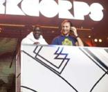 David Guetta et Akon lors du concert Orange Rockcorps le 2 octobre 2009