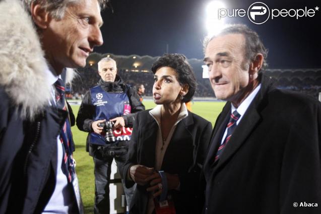 Rachida Dati, Nicolas de Tavernost et Jean-Louis Triaud au stade Chaban-Delmas, à Bordeaux, assiste au match qui oppose les Girondins de Bordeaux au Bayern de Munich. 21/10/09