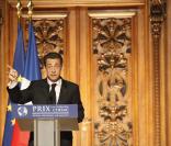 Nicolas Sarkozy à la Sorbonne lors de la remise du premier prix de la fondation Jacques Chirac pour la prévention des conflits, le 6/11/09