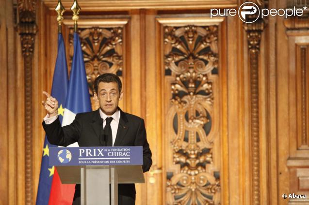 Nicolas Sarkozy à la Sorbonne lors de la remise du premier prix de la fondation Jacques Chirac pour la prévention des conflits, le 6/11/09