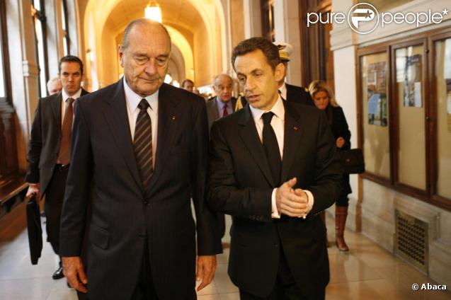 Jacques Chirac et Nicolas Sarkozy à la Sorbonne, le 6/11/09